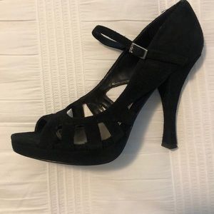 Black suede high heels